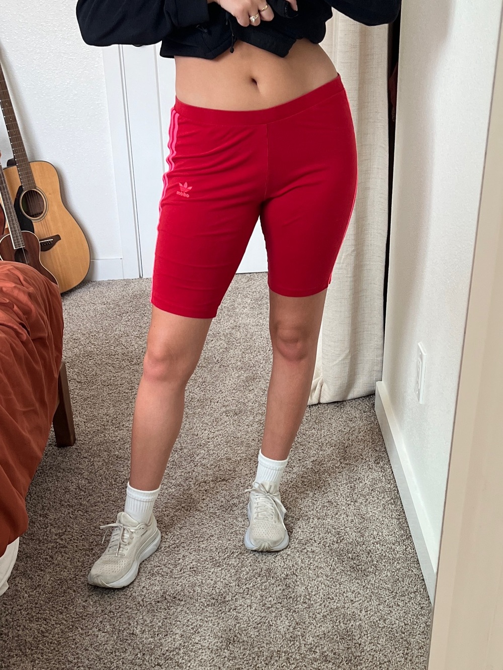 Vintage adidas Red Bike Shorts with Pink Side Stripes - Picture 4 of 10